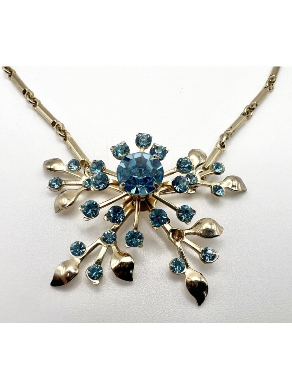 Vintage Mid Century Ice Blue Rhinestone Starburst Germany Necklace